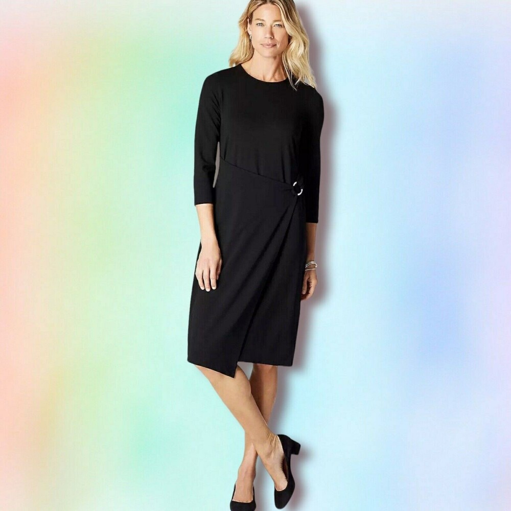 J.‎ Jill M Dress Luxurious Wearever Black Draped Front Faux Wrap minimalist